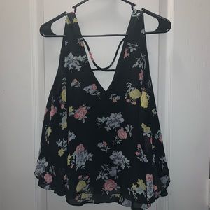 Black floral strappy back blouse/tank Decree XL